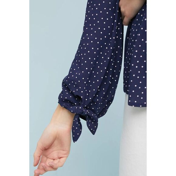 ✨Anthropologie Maeve Pernille Tie-Sleeve Navy Sz Medium Blouse✨ - Picture 4 of 8